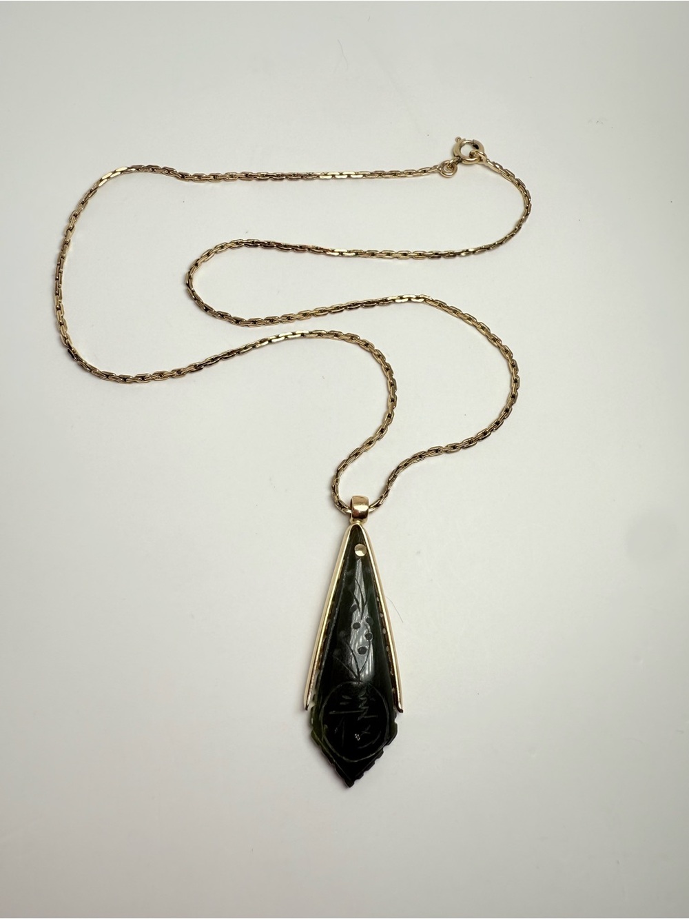 Gold Electroplated Carved Jade Pendant Necklace